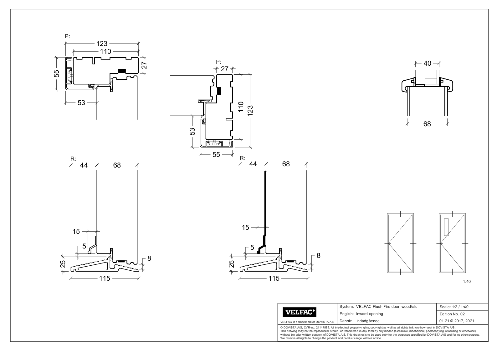 VELFAC brand-slätdörr av trä/alu eller trä